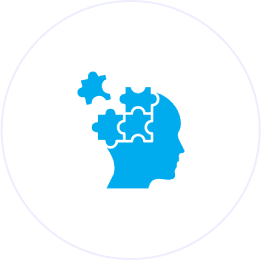 Silhouette of head with puzzle pieces inside.