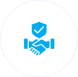 Handshake with shield and check mark icon.