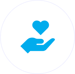Blue heart above hand icon.