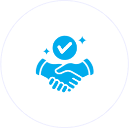 Handshake icon with checkmark and stars.